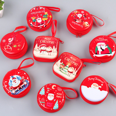 Children's Christmas Decorations Cartoon Tinplate Santa Claus Coin Purse Key Earphone Storage Wholesale