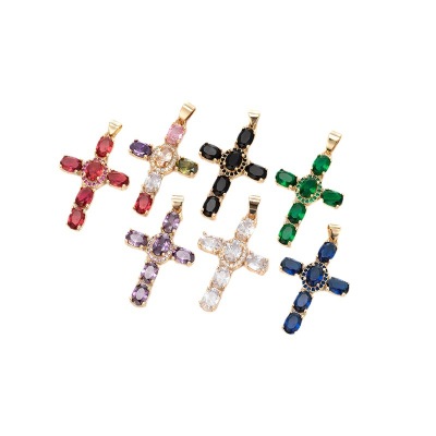 AliExpress Ornament Copper Micro Zircon-Laid Necklace Multi-Color Cross Pendant Pendant Creative Personality Necklace Clavicle Chain