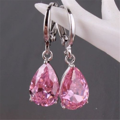 Wish Hot Sale Ear Rings Wholesale Cross-Border Earrings Earrings Inlaid Pink Zircon Female Water Drop Ear Studs