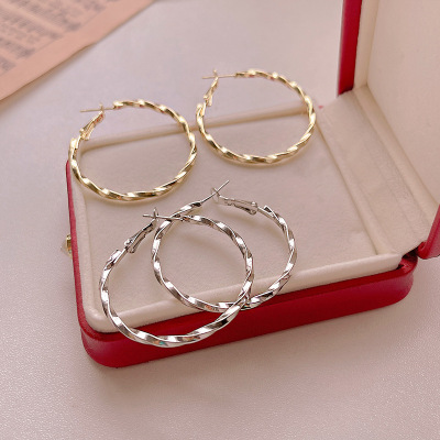 Foreign Trade 2022 New Fashion Earrings Niche Design Cold Wind Advanced Large Circle Thin-Looking Earrings Women