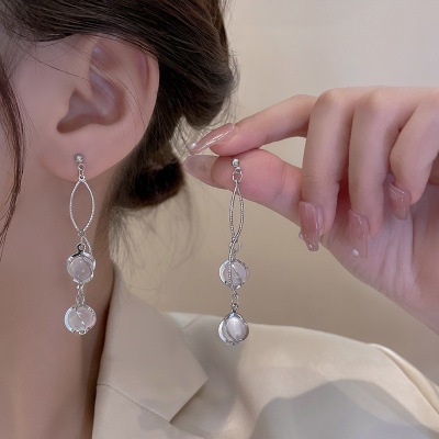Silver Needle Geometric Tassel Earrings High-Grade Niche Long Earrings Niche Ins Earrings Graceful Earrings Female Wholesale