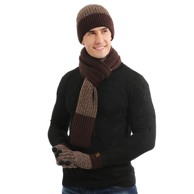 Cross-Border Autumn and Winter Thick Warm Fashionable Knitted New Men's and Women's Hat Scarf Gloves Three-Piece Gift Set
