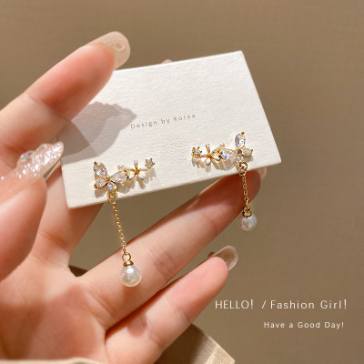 Summer Flower Pearl Tassel Earrings Women's Light Luxury Minority Design High-End 2022 New Fashion Ear Studs Earrings