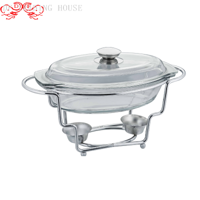 Df68080 Kitchen Hotel Oval Glass Stainless Steel Buffet Stove Buffy Alcohol Stove Video Heating Container