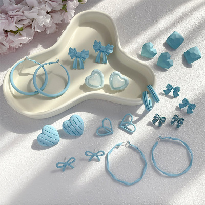 Silver Needle Blue Color Pearl Bow Earrings 2022summer New Korean Simple Earrings All-Match Earrings for Women
