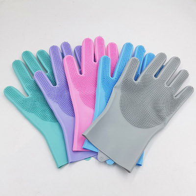 In Stock Wholesale Kitchen Dishwashing Gloves Silicone Household Cleaning Waterproof Heat Insulation Magic Gloves Dishwashing Brush