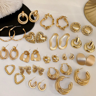 Silver Needle European and American Exaggerating Heart-Shapaed Bow Geometric Earrings Metallic Design Sense Earrings New Personalized Earrings Women