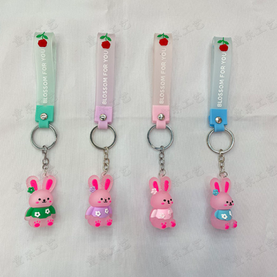 Creative Cartoon Rabbit Flexible Rubber Key Chain Rabbit Stereo Doll Pendant