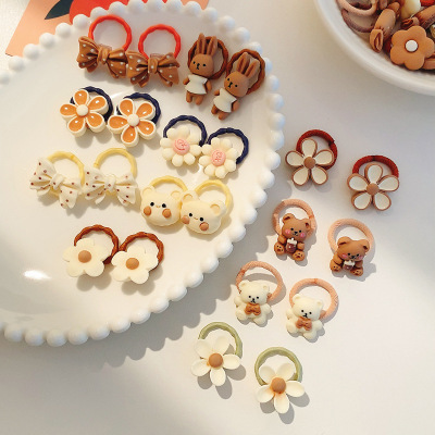 Milk Coffee Color Children's Cute Bear Rubber Band Flower Hairband Baby Does Not Hurt Hair Elastic Girl Baby Hair Ties Female