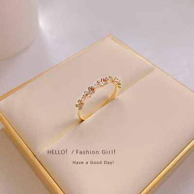 Niche Flower Zircon Ring Female Ins Fashion Unique Design Ring 2022new Light Luxury Index Finger Ring