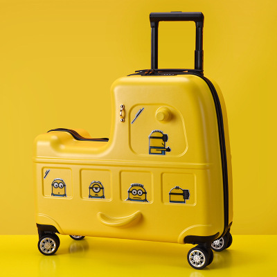 Genuine Small Yellow Man Riding Box Spot New Riding Trolley Case Children Can Sit Luggage Trojan Suitcase Brand