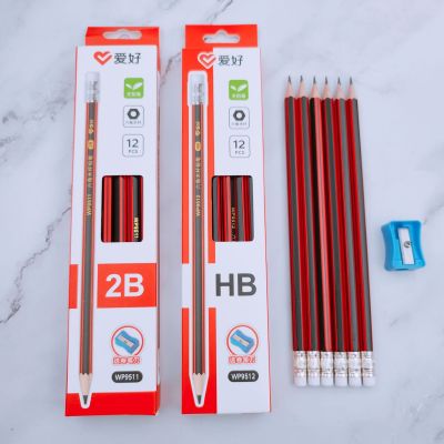 Aihao Stationery New Red Rod Hexagonal Pencil Wp9511 Wp9512 Wood Pencil 2B HB Non-Lead-Poisonous Pencil