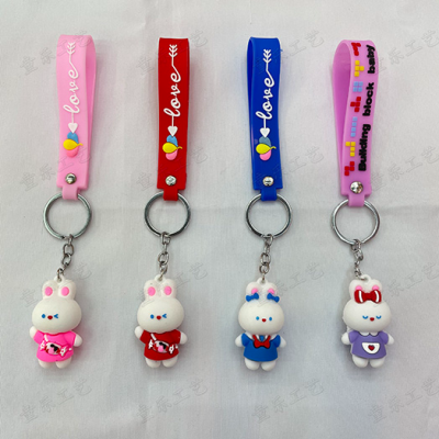 Creative Cartoon Rabbit Flexible Rubber Key Chain Rabbit Three-Dimensional Doll Pendant