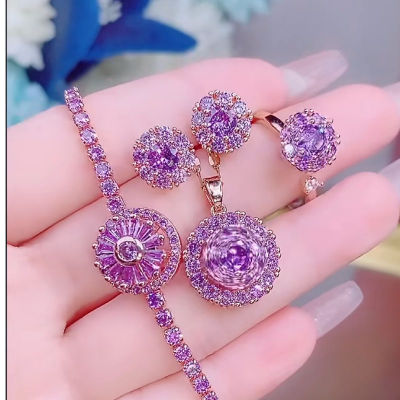 New Foreign Trade Rotating Necklace Female Ring Earrings Rotating Design Set Non-Fading Clavicle Ornament Wholesale Female