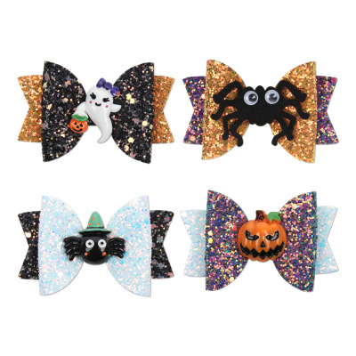 20.2 Million Halloween New Girl Bow Printed Grosgrain Barrettes Ribbon Flower Accessories