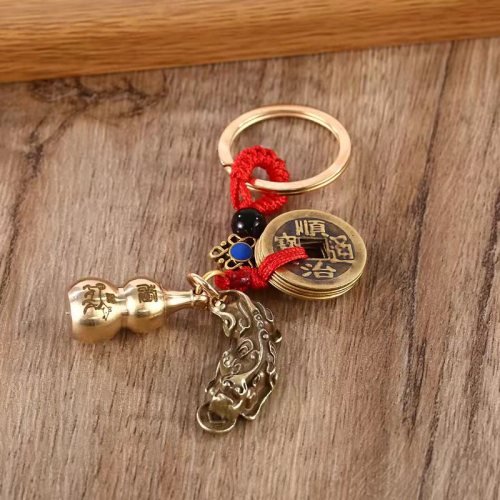 creative pendant brass hollow twelve zodiac gourd car key chain ring pendant five emperors pendant