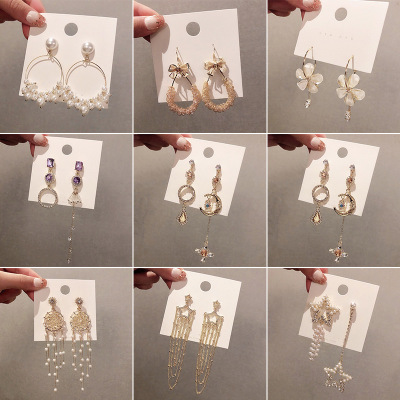 Yiwu Factory Earrings Wholesale Ornament New Korean Temperament Personality Sterling Silver Needle Full Diamond Long Earring