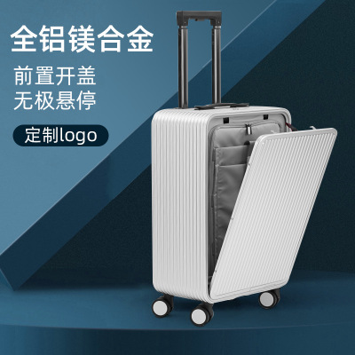 All-Aluminum Magnesium Alloy Suitcase 20-Inch 24-Inch Luggage Front Open Cover Large Capacity Trolley Case Universal Wheel