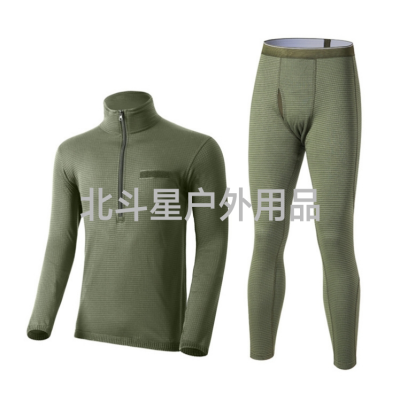 Square Plaid Outdoor Sports Polar Fleece Thermal Underwear Set Military Fans Tactical Underwear New Stand Collar Underwear