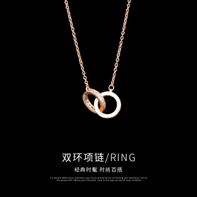 S925 Sterling Silver Necklace for Women All-Match Special-Interest Design High-Grade Temperament Double Ring Clavicle Chain Sweater Chain Silver Jewelry Wholesale