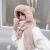 Autumn and Winter Cute Fur Ball Knitted Women's Fleece-Lined Fluffy Gloves Scarf Sleeve Cap One-Piece Warm Hat Wholesale