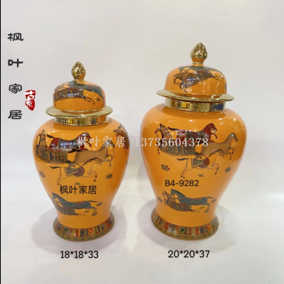 European Entry Lux Hermashi Original Ceramic Small Three Sets Decorative Flower Vase Model Room Decoration Storage Jar