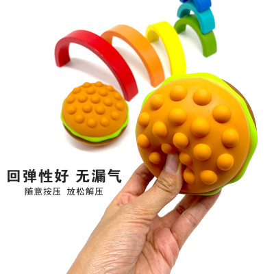 Cross-Border Creative Deratization Pioneer Hamburger Silicone 3D Press Stress Relief Ball Decompression Vent Toy Hamburger Bubble Music