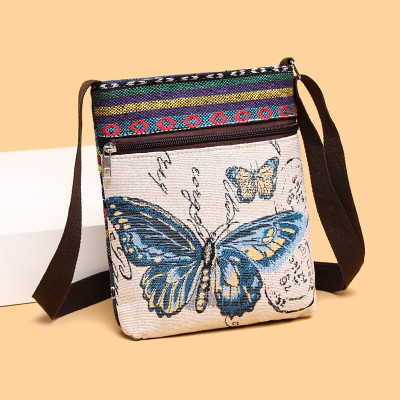 Canvas Bag Women's Messenger Bag Chinese Style Student Cute out Ethnic Style Embroidered Small Mobile Phone Crossbody Bag Shoulder Bag