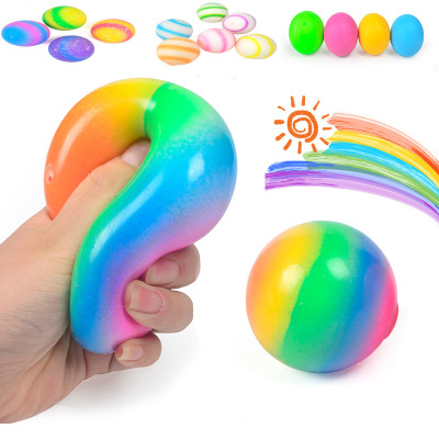 Cross-Border Decompression Flour Ball Toy Rainbow Ball Flour Ball Rainbow Vent Ball Squeezing Toy TPR Stress Ball Wholesale