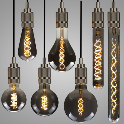 Edison Bulb LED Lamp Electroplating Smoky Gray Warm Light E27 Decorative Lighting St64 G80 G95 Retro Lamp