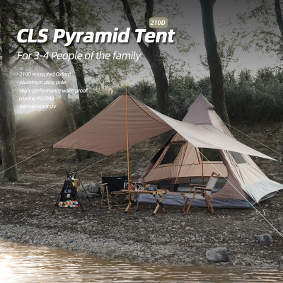 CLS Outdoor Indian Pyramid Tent 3-4 People Camping Folding Canopy Weatherproof UV Resistant Camping Tent