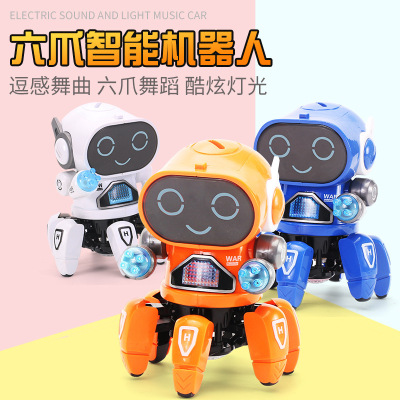 [One Piece Dropshipping] TikTok's Same Smart Six-Claw Robot Electric Lamplight Music Children's Toy Live Broadcast Explosion