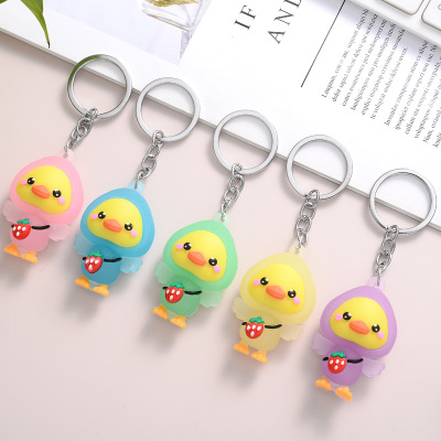 New Led Flash Dududuck Doll Pendant Cute Cartoon Key Button Accessories Cars and Bags Key Chain