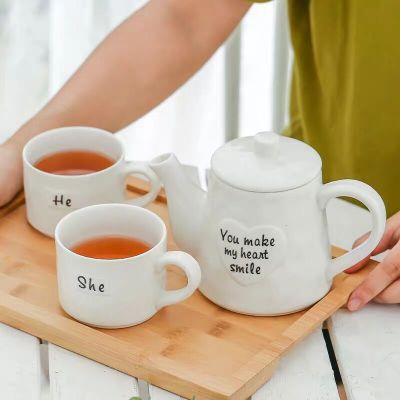 Creative Couple Pot Cup Simple Cute Cartoon Tea Set Ceramic Coffee Teapot Afternoon Tea Set Set Opening Gifts