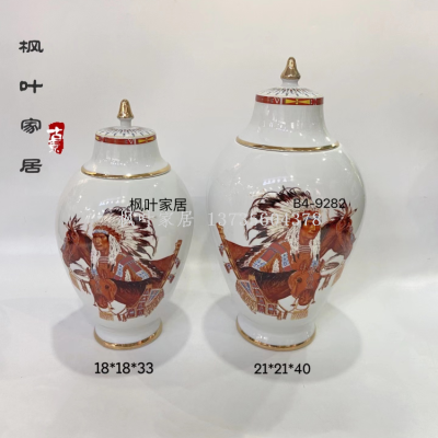 European Entry Lux Hermashi Original Ceramic Small Three Sets Decorative Flower Vase Model Room Decoration Storage Jar