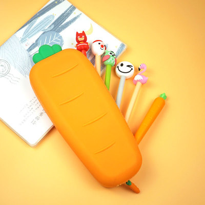 Korean Carrot Silicone Pencil Case Student Decompression Pencil Case Buggy Bag Deratization Pioneer Stationery Case Stationery Box Manufacturer