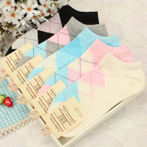 new spring and summer thin fresh cotton cotton women‘s boat socks rhombic cotton socks women‘s socks socks wholesale