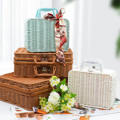 New Rattan Storage Box Vintage Suitcase Wedding Outdoor Photography Posing Jewelry Storage Box Gift Box