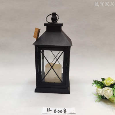 In Stock Wholesale European-Style Outdoor Wedding Floor-Standing Home Decoration Storm Lantern Candlestick Glass Iron H-6008