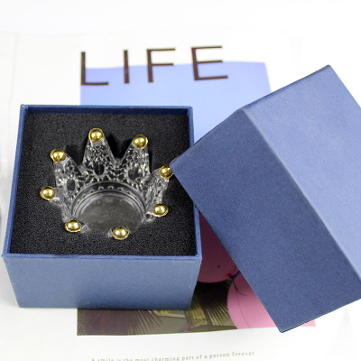 Creative Golden Balls Personality Trend Handmade Mini Necklace Box Crown Glass Candle Ornaments Sponge Powder Puff Storage Box