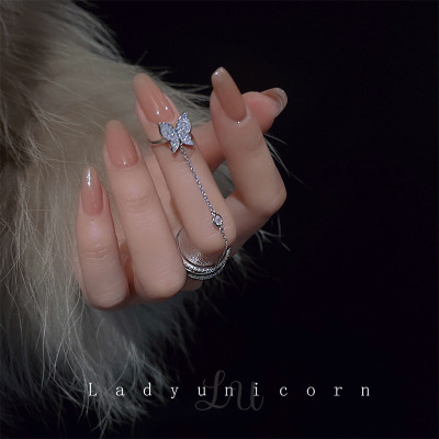Foreign Trade European and American Style Design Simple Bracelet Ring Female Korean Style Normcore Ins Internet Celebrity Tassel Butterfly Ring Female