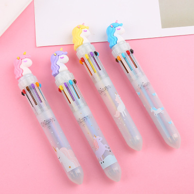 New Cartoon Unicorn Beast 10 Color Ballpoint Pen Korean Creative Stationery Learning Office Supplies Wholesale Prizes