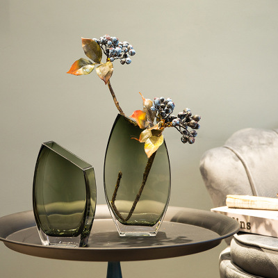 Creative Geometric Oblique Square Transparent Glass Vase Nordic Light Luxury Soft Decoration Sample Room Decoration Flowers Flower Container