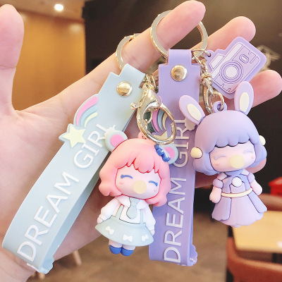 Cute Pink Girl Keychain Car Students' School Bag Pendant Doll Accessories Cartoon Unicorn Wholesale Delivery