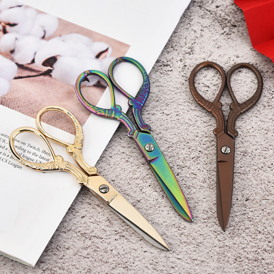 Stainless Steel Vintage Scissors Household Scissors Office Scissors Paper Cutting Sewing Scissors Cross Stitch DIY Craft Scissors