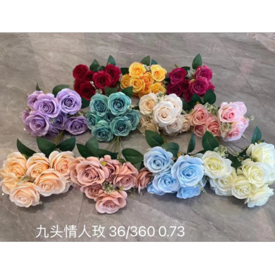 9 Heads Valentine Rose Wedding Beige High-End Home Artificial Flowers Bundled Flower Decorative Artificia