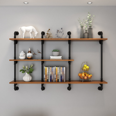 Cross-Border Foreign Trade Water Pipe Bookshelf American Industrial Style Multi-Layer Storage Rack Wrought Iron Ledge Vintage Metal Wall Storage