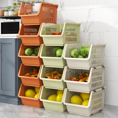 Plastic Multi-Layer Storage Rack Floor Kitchen Vegetable and Fruit Storage Rack Stacked Multi-Functional Toy Sundries Vegetable Basket Shelf