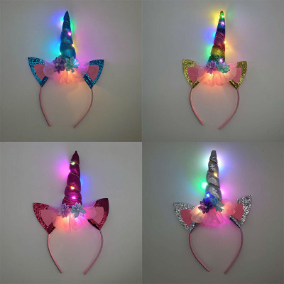 New Unicorn Luminous Headband Ball Birthday and Holiday Party Headdress Luminous Headband Children's Toy Stall Goods