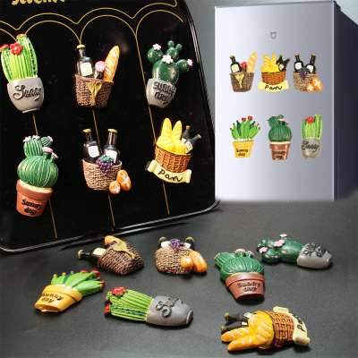 Cute Plant Cactus Resin Refrigerator Magnet Message Simulation Food Baguette Magnetic Sticker Home Decorations